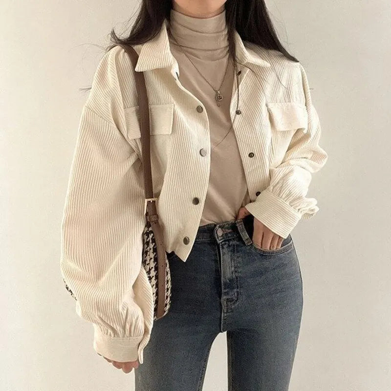 Y2K Fashion Puff Sleeved Corduroy Crop Shirt - Coquette Aesthetic Top