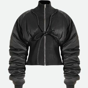 Y2K Fashion Puffer Corduroy Zip-Up Jacket - Coquette & Acubi Style