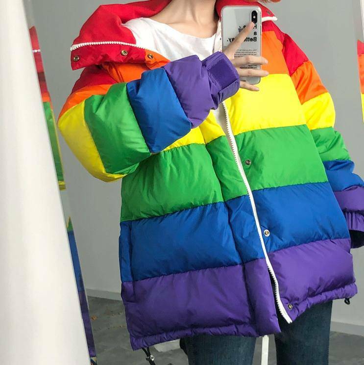 Y2K Fashion Puffy Rainbow Jacket - Coquette & Acubi Aesthetic Style