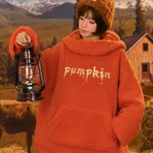 Y2K Fashion Pumpkin Hoodie - Dark Coquette Aesthetic & Soft Girl Style