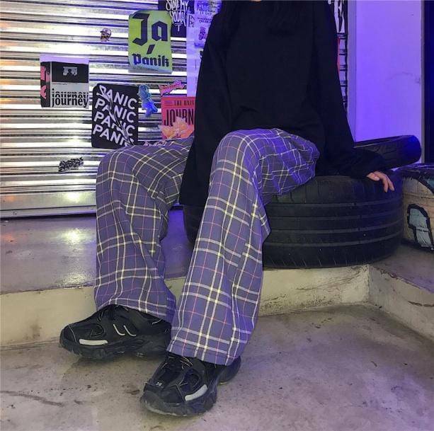 Y2K Fashion Purple Checkerboard Pants - Coquette & Acubi Style