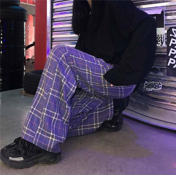 Y2K Fashion Purple Checkerboard Pants - Coquette & Acubi Style