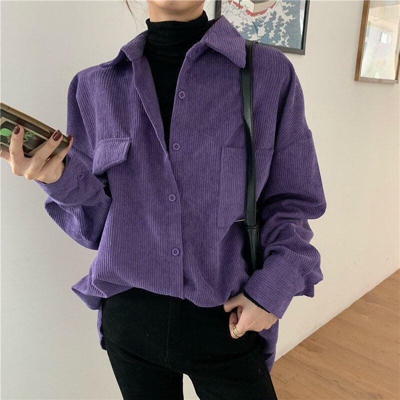 Y2K Fashion Purple Corduroy Casual Shirt - Acubi & Coquette Style