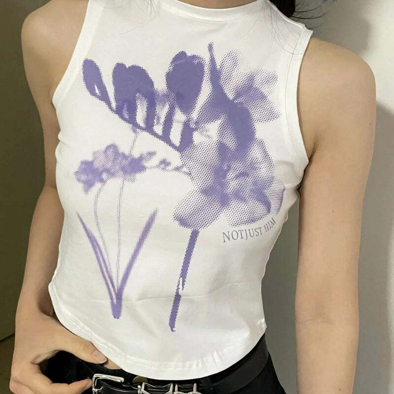 Y2K Fashion Purple Flowers Wet Tank Top - Coquette Aesthetic Style