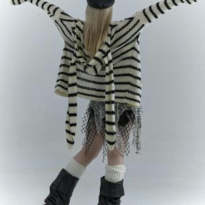 Y2K Fashion Rabbit Ears Hooded Cardigan Jacket - Coquette Aesthetic Style