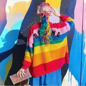 Y2K Fashion Rainbow Cardigan - Coquette Style Aesthetic Layering Piece