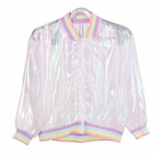 Y2K Fashion Rainbow Reflective Jacket - Coquette & Acubi Aesthetic Style