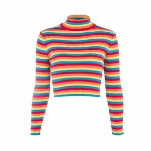 Y2K Fashion Rainbow Turtleneck Sweater - Coquette & Acubi Style