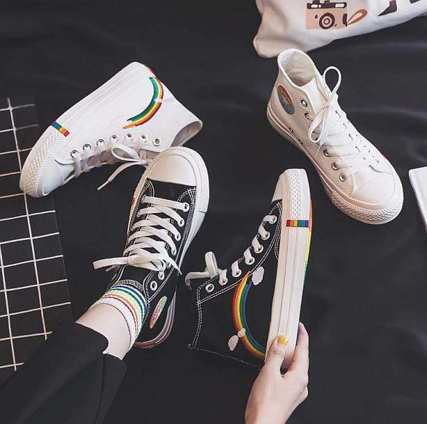 Y2K Fashion Rainbow Vibes Sneakers - Coquette & Acubi Aesthetic Style