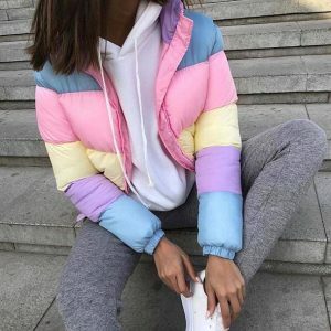 Y2K Fashion Rainbow Winter Jacket - Coquette & Acubi Aesthetic Style