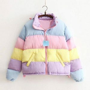 Y2K Fashion Rainbow Winter Jacket - Coquette & Acubi Aesthetic Style