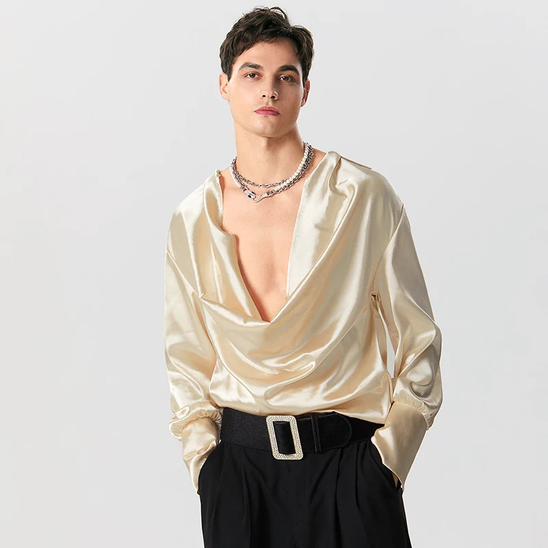 Y2K Fashion Satin Cowl Neck Shirt - Coquette Style Aesthetic Top