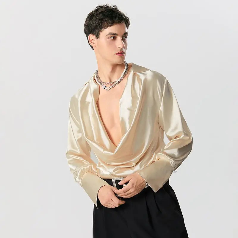 Y2K Fashion Satin Cowl Neck Shirt - Coquette Style Aesthetic Top