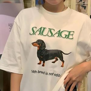 Y2K Fashion Sausage Dog Tee - Coquette Style Aesthetic Top