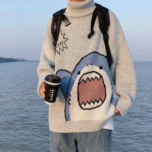 Y2K Fashion Shark Jaws Sweater - Dark Coquette Aesthetic Top