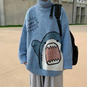 Y2K Fashion Shark Jaws Sweater - Dark Coquette Aesthetic Top