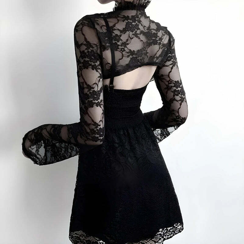 Y2K Fashion Sheer Lace Bolero - Dark Coquette Aesthetic Layering Piece