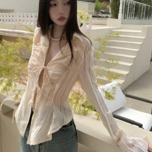 Y2K Fashion Sheer Shirt - Dark Coquette Aesthetic & Acubi Style Top