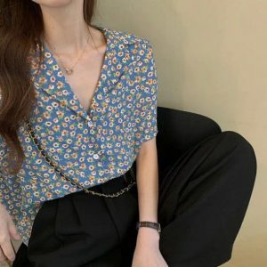 Y2K Fashion Short Sleeve Blue Summer Vibes Shirt - Coquette Aesthetic