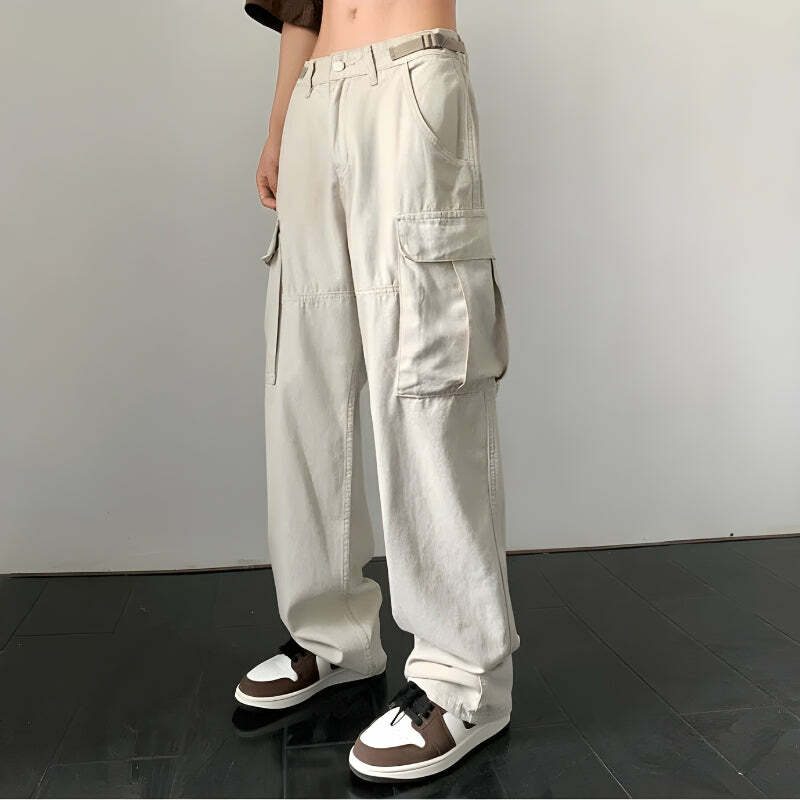 Y2K Fashion Side Belt Detailed Baggy Cargo Pants - Acubi Coquette Style