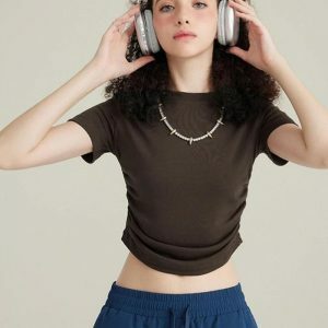 Y2K Fashion Side Ruched Crop Top - Coquette Style Aesthetic Clothing