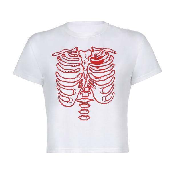 Y2K Fashion Skeleton T-Shirt - Dark Coquette Aesthetic Tee for Trendsetters