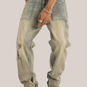 Y2K Fashion Slim Leg Ripped Jeans - Coquette & Acubi Style Essential