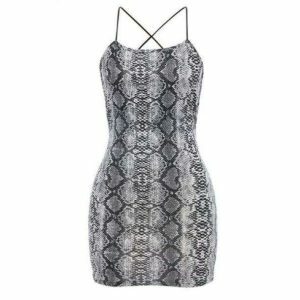 Y2K Fashion Snake Skin Mini Dress - Dark Coquette & Acubi Style