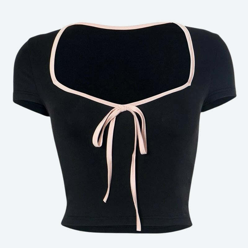 Y2K Fashion Soft Girl Bow Sweetheart Neckline Top - Coquette Style