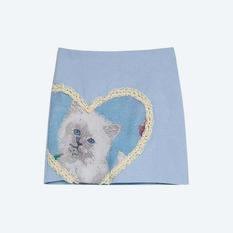 Y2K Fashion Soft Girl Cat Heart Mini Skirt - Coquette Aesthetic Outfit