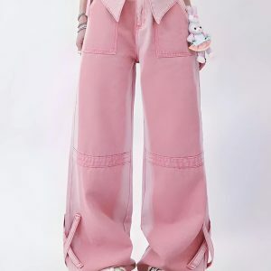 Y2K Fashion Soft Girl Folded Waist Jeans - Coquette Aesthetic Style