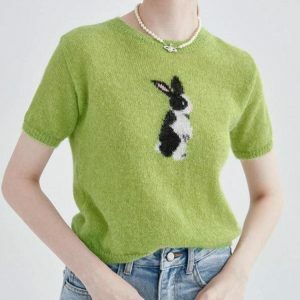 Y2K Fashion Soft Girl Rabbit Knitted Top - Coquette Aesthetic Style