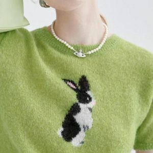 Y2K Fashion Soft Girl Rabbit Knitted Top - Coquette Aesthetic Style