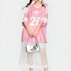 Y2K Fashion Soft Girl Star Jersey Top - Coquette Aesthetic Style