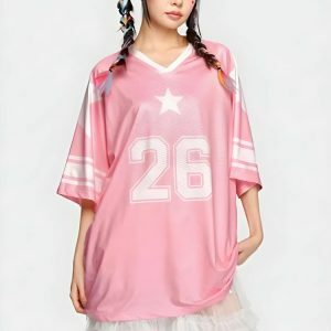 Y2K Fashion Soft Girl Star Jersey Top - Coquette Aesthetic Style