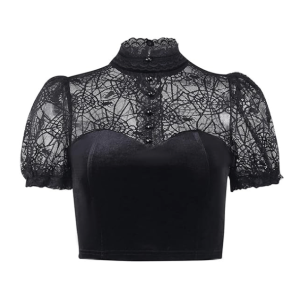 Y2K Fashion Spider Web Crop Top - Dark Coquette Aesthetic Clothing