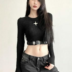 Y2K Fashion Star Belted Crop Top - Acubi Coquette Aesthetic Style