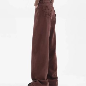 Y2K Fashion Star Pockets Wide Leg Jeans - Coquette & Acubi Style