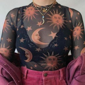 Y2K Fashion Sun and Moon Top - Coquette Style Aesthetic Clothing