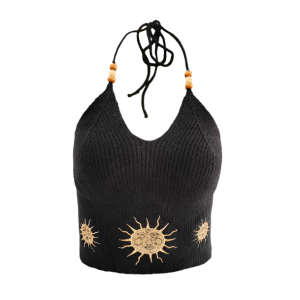 Y2K Fashion Sun Embroidery Crop Top - Coquette Style Aesthetic Wear