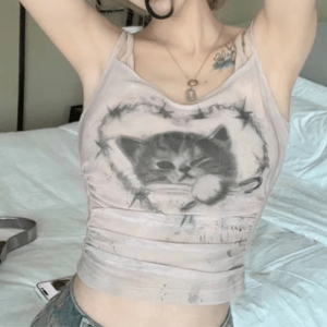 Y2K Fashion Sweet Kitty Crop Top - Coquette Style Aesthetic Top