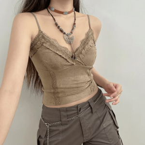 Y2K Fashion Tan Aesthetic Crop Top - Coquette Style for Trendy Looks