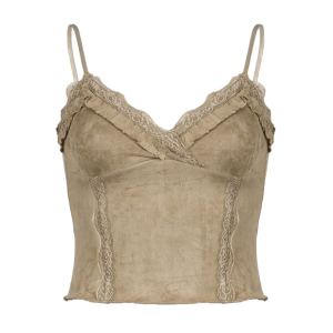 Y2K Fashion Tan Aesthetic Crop Top - Coquette Style for Trendy Looks