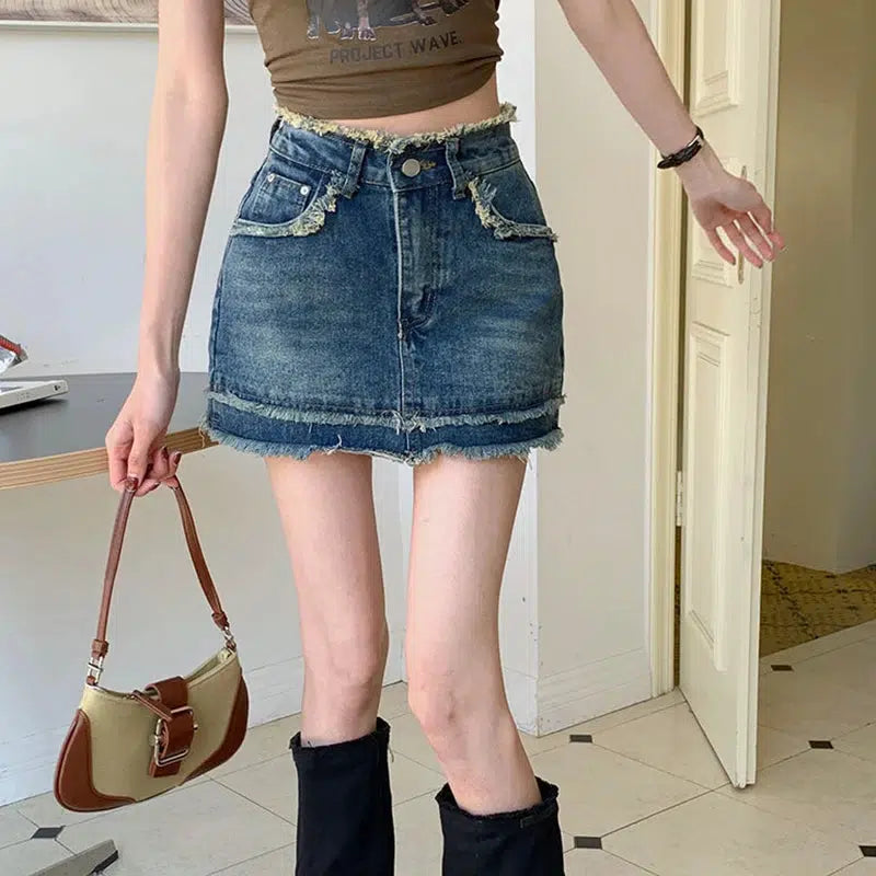 Y2K Fashion Tasseled Denim Mini Skort - Coquette & Acubi Style