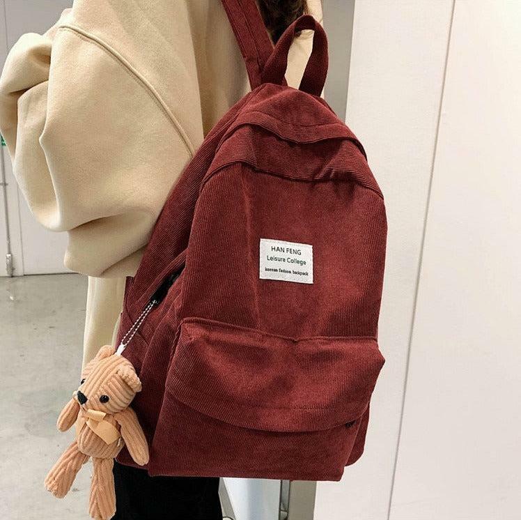 Y2K Fashion Teddy Bear Corduroy Backpack - Coquette Aesthetic Style