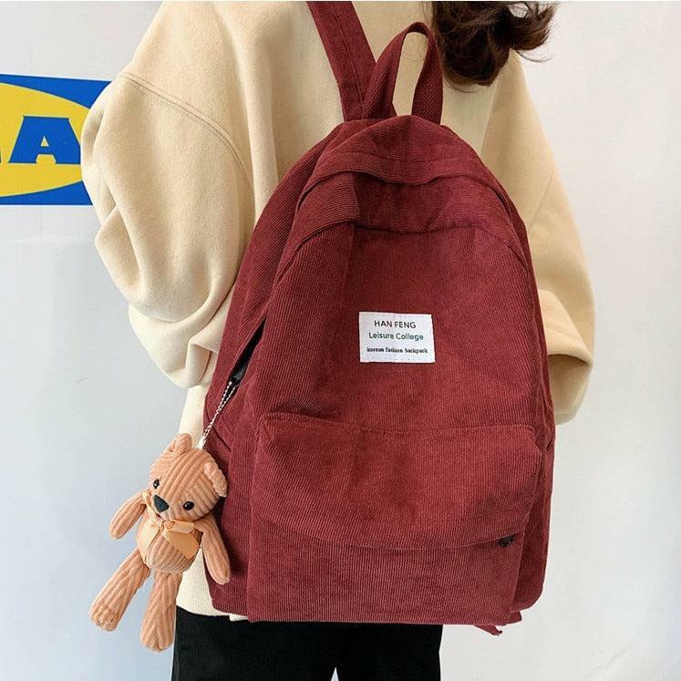 Y2K Fashion Teddy Bear Corduroy Backpack - Coquette Aesthetic Style