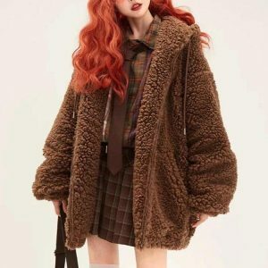 Y2K Fashion Teddy Bear Jacket - Coquette Style for Aesthetic Outfits