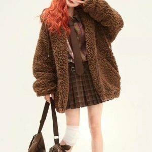 Y2K Fashion Teddy Bear Jacket - Coquette Style for Aesthetic Outfits