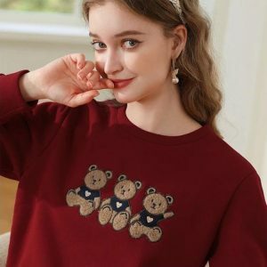 Y2K Fashion Teddy Bears Embroidered Sweatshirt - Coquette Aesthetic Style