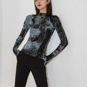 Y2K Fashion Tie Dye High Neck Top - Coquette & Acubi Aesthetic Style